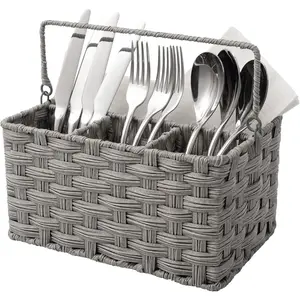 GRANNY SAYS Wicker Utensil Caddy - Picnic Basket with Handle, Organizer for Kitchen Table or Cabinet, Silverware Holder for Parties