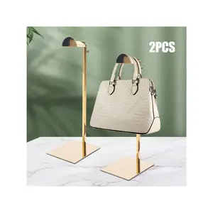 2 Pack Metal Adjustable Handbag Display Stand Holder Hanging Bag Rack For Retail Store, Tabletop Display Shelves Organizer Storage For Home, Gold Handbag Stand