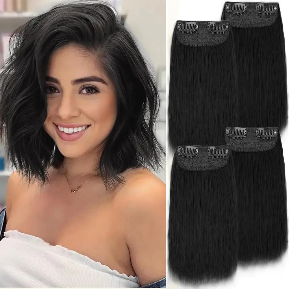 4PCS clip-on short hair extensions, providing invisible volume and suitable for women with thinning hair, to increase hair volume.