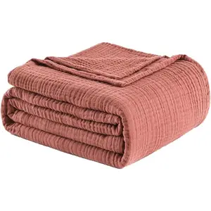 Muslin Blanket  Cotton Blanket Throw 50"x65", Lightweight Breathable Summer Blanket Throw. Supersoft 4-Layer Gauze Throw Blanket for Sofa, Couch, Bed, All-Season Use, Copper Brown