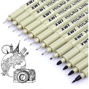 12+1 Fineliner Drawing Art Pens Black Waterproof Pigment Ink Set for Artists Sketching Manga Watercolor Calligraphy and Detail Outlining Archival Quality Inking Markers