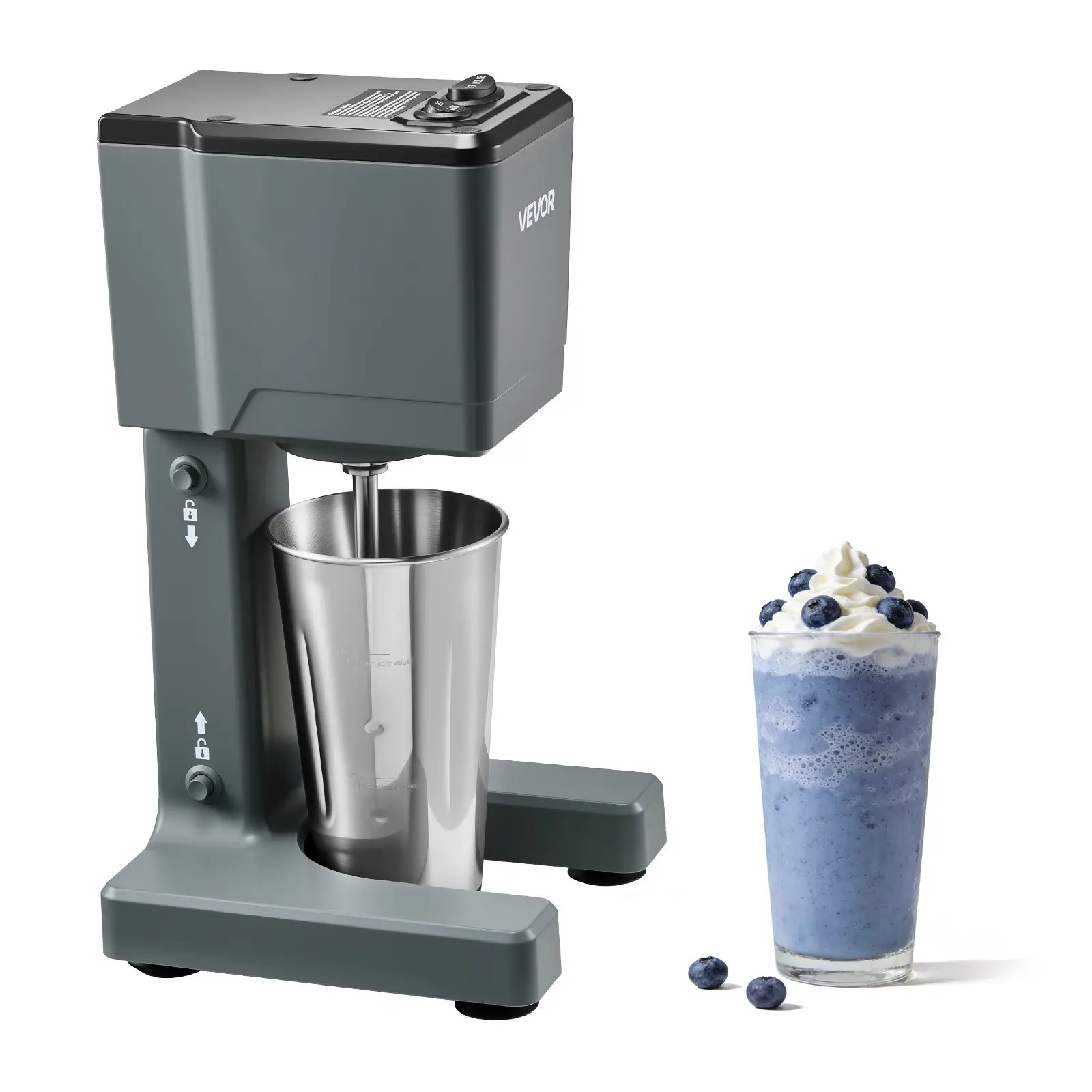 VEVOR 150W Motor Milkshake Maker - Single Head Kitchen Tool, Dual-Speed Adjustment, Stainless Steel Cup, Steel & Plastic Build, Wide Stable Base, for Home, Bar Beverage Shop, One Unit
