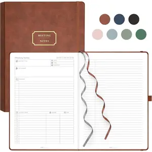 Meeting Notebook for Work with Action Items  240 Pages A4 Large Project Planner Agenda Organizer Work Notebook for Women Men Office Business Notes, PU Hardcover, 8.5" x 11", Coffee