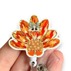 Glitter My Badge Thanksgiving Turkey badge reel for nurse and hospital workers. Badge clip Badge pull - Retractable swivel clip with a 360 rotation. Great gift for coworker.