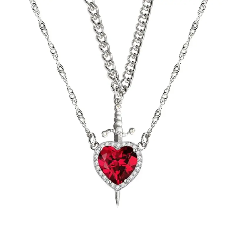 Heart And Sword Necklace For Couples Stainless Steel Twist Chain Cuban Chain Promise Relationship Matching Heart And Cross Necklace For Couples Freak Gifts Accessories Jewelry Set Xmas Birthday Valentines Day Romantic Cute gifts for her Girlfriend GF BF