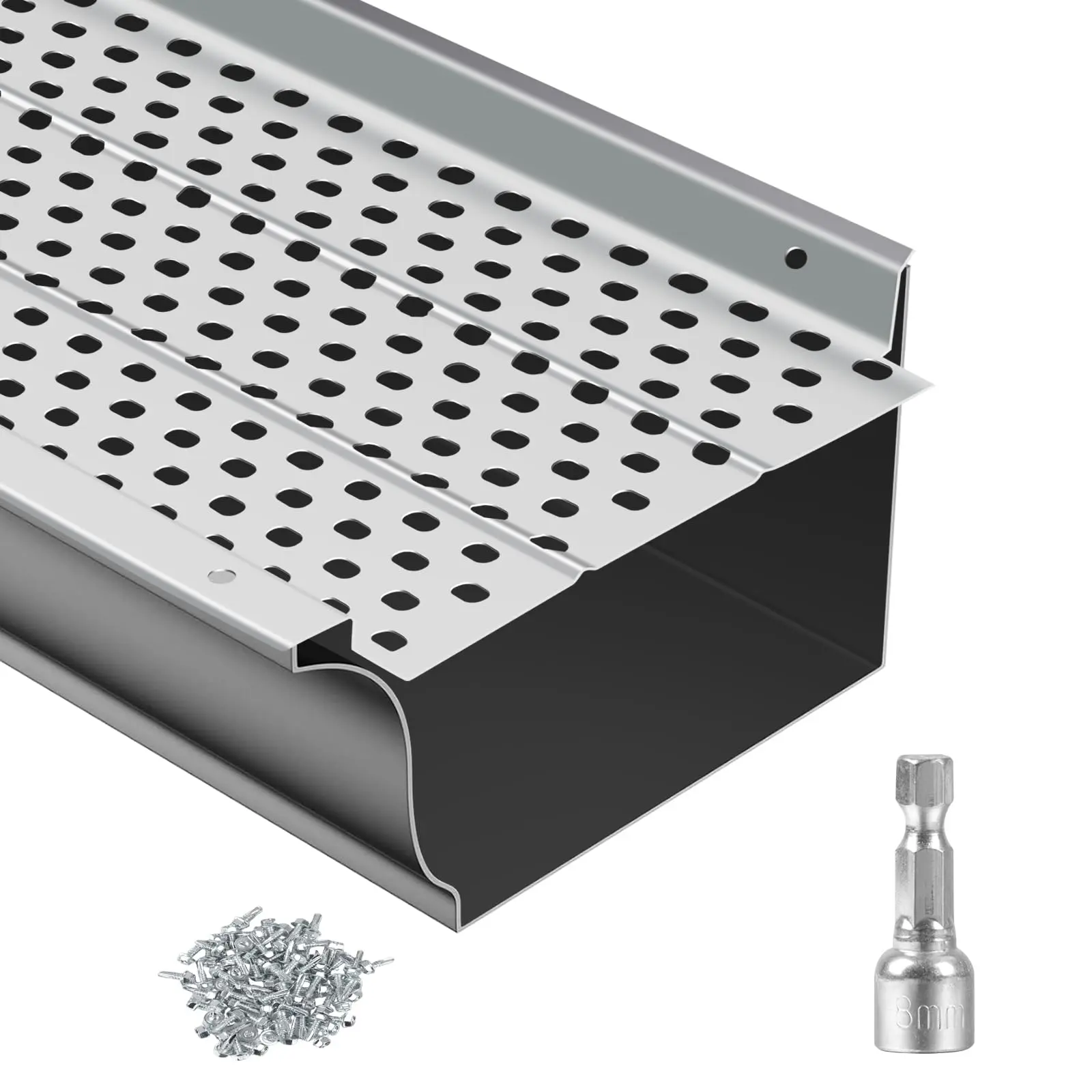 GARVEE Gutter Guard: Aluminum Gutter Covers for Homes, Available in 5-6 inch Sizes, 7-26 PCS, Lengths 28-208 ft, 0.157'' Hole Diameter, 0.02'' Thick, Includes Scissors & Gloves, Fits Any Roof/Gutter Type