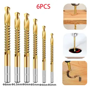 Drill and Saw Combo Twist Drill Bit Set for Electric Drills, 6pcs High-Speed Steel Multi-Function Metal and Woodworking Grooving Serrated Drill,Plastic Metal Wood Hole