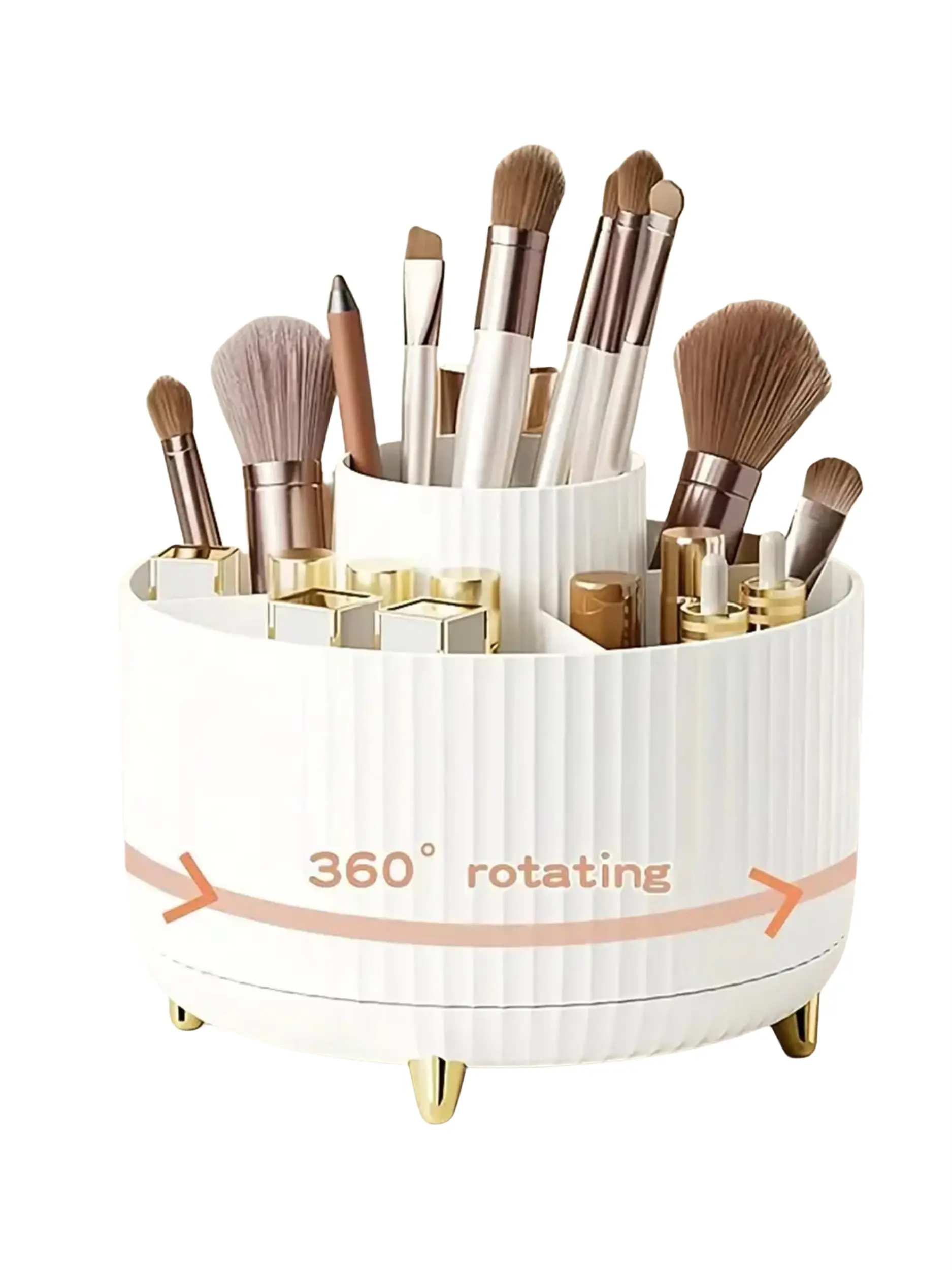 360° Rotating Makeup Organizer – Multi-Functional Cosmetic Storage Box with 5 Compartments for Brushes, Skincare & Beauty Products