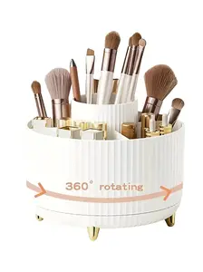 360° Rotating Makeup Organizer – Multi-Functional Cosmetic Storage Box with 5 Compartments for Brushes, Skincare & Beauty Products