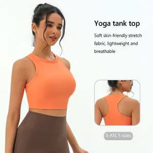 CILD Women's Tank Top Shirts Racerback Round Neck Sleeveless Flex Stretchy Skinny Sweat-Wicking Removable Padded Cups Spring Summer For Yoga Tennis Golf Jogging Biker Outdoor Trainning Sports Gym