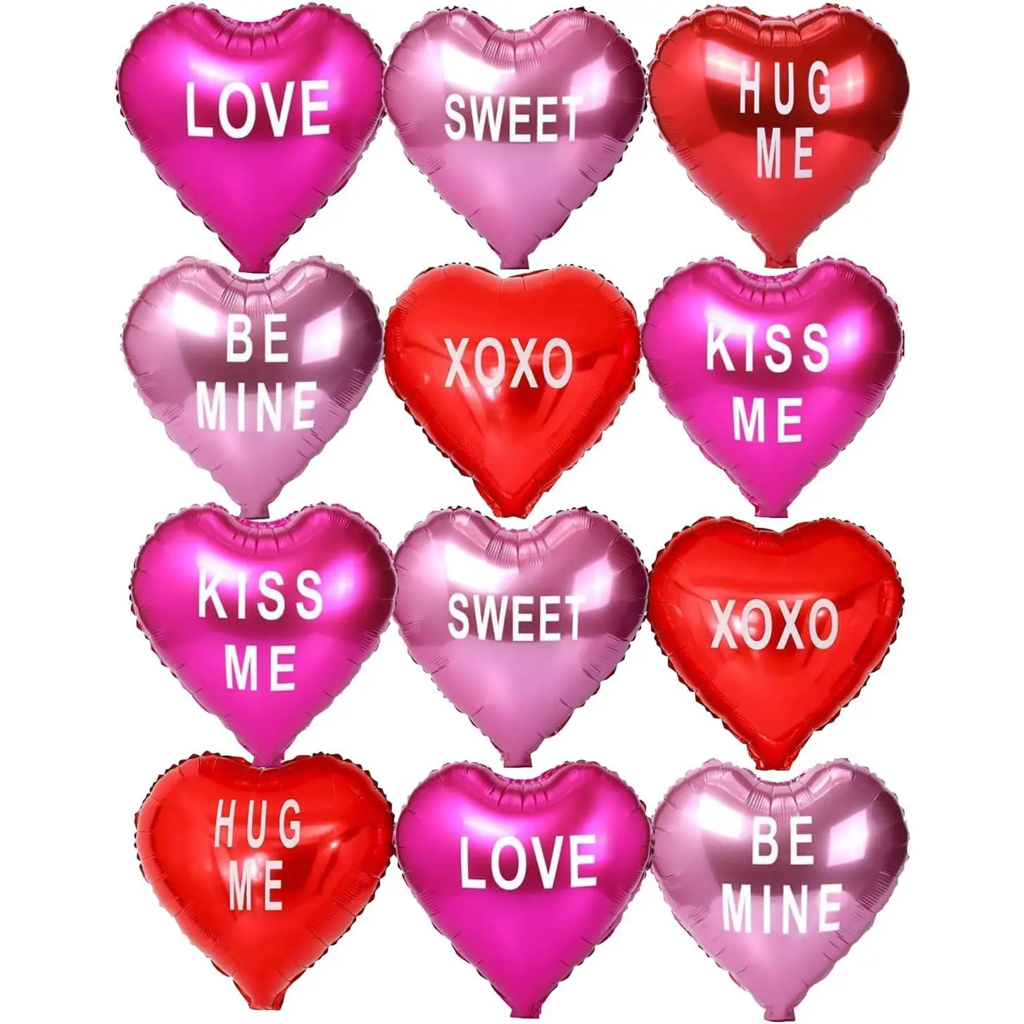 12pcs Mylar Heart Balloons Valentines Heart Balloons Foil Sweetheart Balloons XO Balloons Galentines Balloon for Galentines Decoration Wedding Galentines Party Decor Valentines Party Decor