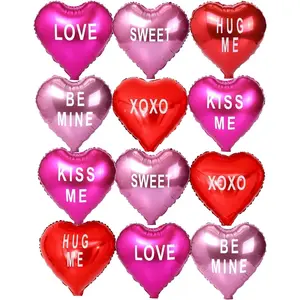 12pcs Mylar Heart Balloons Valentines Heart Balloons Foil Sweetheart Balloons XO Balloons Galentines Balloon for Galentines Decoration Wedding Galentines Party Decor Valentines Party Decor