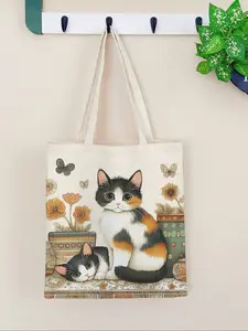 Cat Pattern Printed Handbag, Large Capacity Shoulder Bag, Casual Simple Daily Use, Suitable for Men and Women, All Seasons, Tote Shoulder Bags