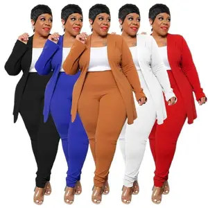 Plus Size European American Women's Business Casual Two Piece Set Long Sleeve Blazer and Pants Chic Professional Outfit for Work Suits Womenswear