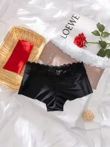 Women's Lace Trim Triangle Panties, Ice Silk Seamless Comfortable Breathable Slim Fit Striped Underwear, All Season Fashion Lingerie Set