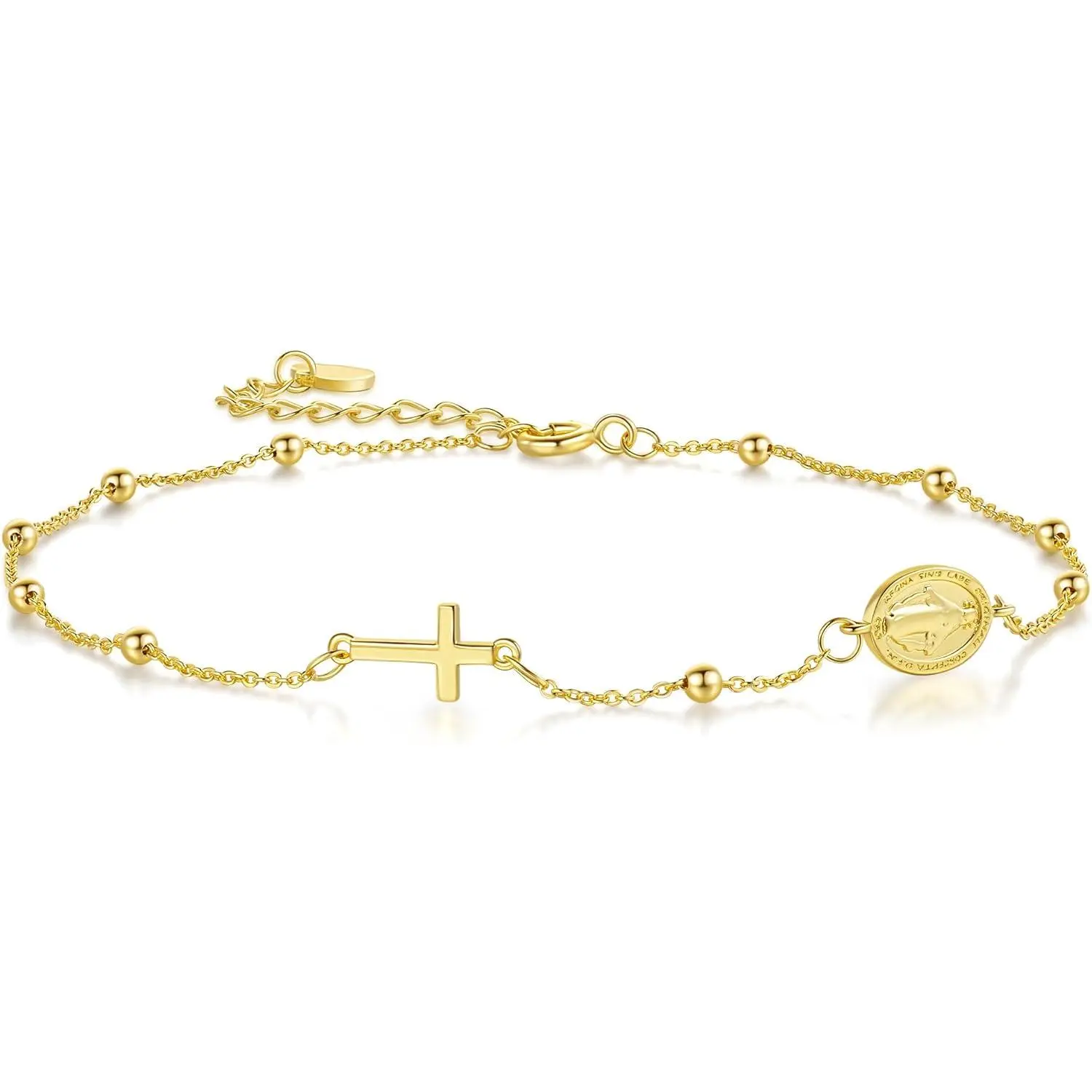 14K Gold Anklets for Women Gold Ankle Bracelets for Women Cross Anklets for Womens with Cross and Jesus Medallion
