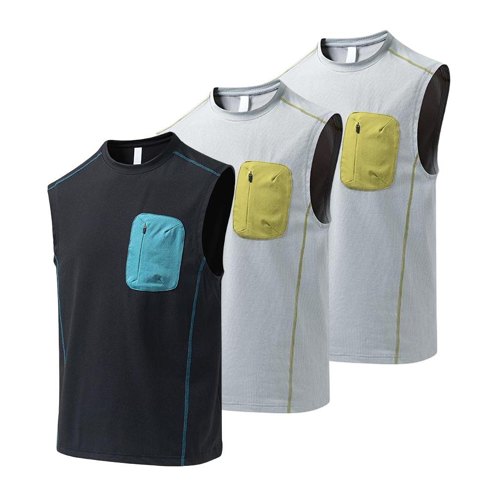 3-pack men’s outdoor quick-dry sleeveless vests for summer—breathable sports/fitness tops for running training, functional vest with color-block pockets, loose casual basketball T-shirt, quick-dry sleeveless shirt for hiking and cycling.