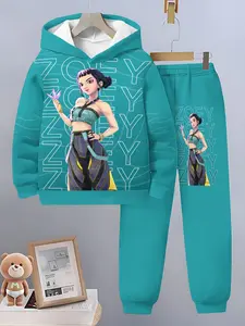 Girls' Fall Winter Two-Piece Set, Casual Outfit Set, Casual Long Pants, Sweatpants & Cartoon Print Hoodie, Hoodies, Fashionable 3D Printed Sweatshirt, Outdoor Sportswear