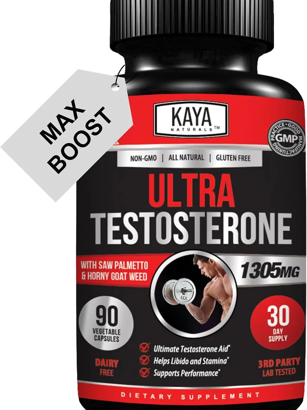 Kaya Naturals Ultra Testosterone - Men's Testosterone Booster with Tongkat Ali, Horny Goat Weed, Tribulus - Natural Workout Supplement for Energy, Stamina, and Strength Booster - 90 Count