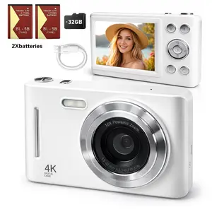 Digital Video Camera for Travel, Outdoor Photography, 1080P Lens, Auto Focus, Image Stabilization, 16x Zoom, 32GB Card, Dual Batteries