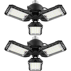 LED Garage Lights Bulb 2 Pack -80W, 8000LM 6500K Led Shop Light with 3 Deformable Panels, Basement Barn Light Garage Ceiling Lights, E26/E27 for Garage, Warehouse, Shop, Basement