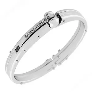 Fierce Handcuff Bracelet - Silver Color with Center Stone, Features Rivet Design and Secure Clasp