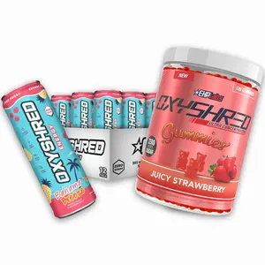 Go-To Shred Stack  | New Year New Me | OxyShred Gummies 120ct Zero Added Sugar + OxyShred Energy Drinks 12 Pack 355ml Sugar Free | Acetyl L-Carnitine & Natural Caffeine On The Go Energy Boost Health Fitness Supplements Beverage Edible Preworkout Sport