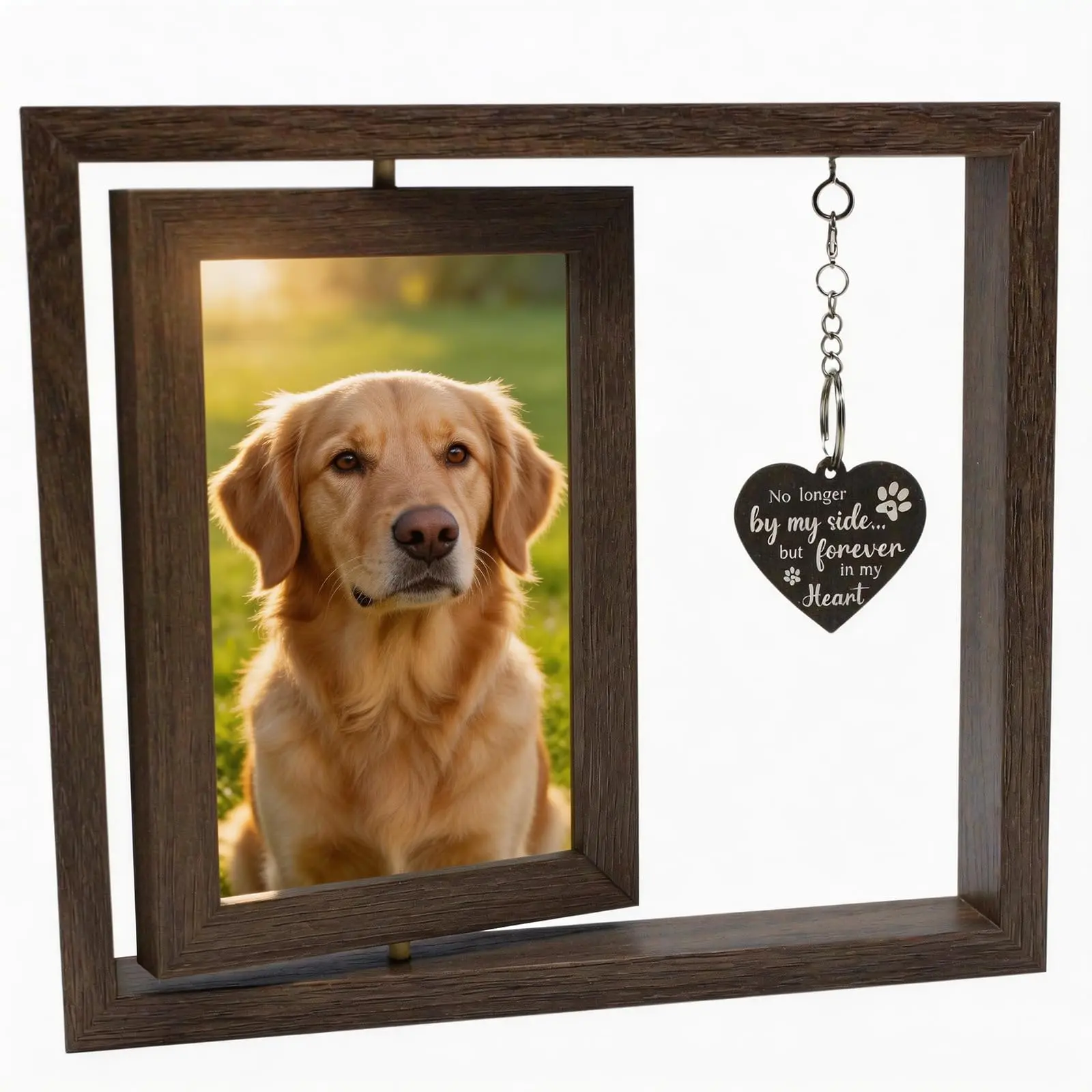 CHILDLION Pet Memorial Photo Frame, 4x6 Double Sided Rotating Pet Gifts, Unique Pet Loss Gifts for Loss of Dog, Wooden Memorial Ornament for Home Garden Decoration