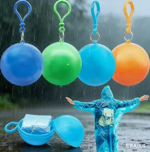 6 Pcs 4Pcs 2pcs Disposable Emergency Rain Ponchos, Portable Disposable Emergency Raincoats Keychain Waterproof Raincoat In Keychain Ball, Adult Rainwear for Camping, Cycling