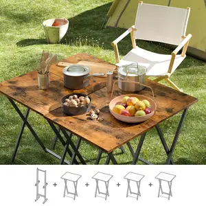 HOOBRO Set of 4 Industrial Side Table for Eating at Couch,  Foldable TV Trays with Storage Rack, Easy Assembly, Rustic Brown and Black #SummerVibes