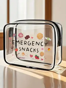 New snack-patterned PVC cosmetic bag, Transparent Vanity Bag, makeup pouch, transparent waterproof toiletry bag, creative beach bag, colorful printing, lightweight and foldable, suitable for travel, business, fitness, camping and outdoor activities.