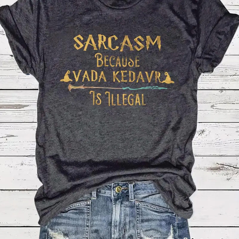 Women's Letter Print Round Neck Fitted Tee, Trendy Casual Short Sleeve Crew Neck T-shirt for Daily Wear, Ladies Tops for All Seasons, Casual Tee Shirts