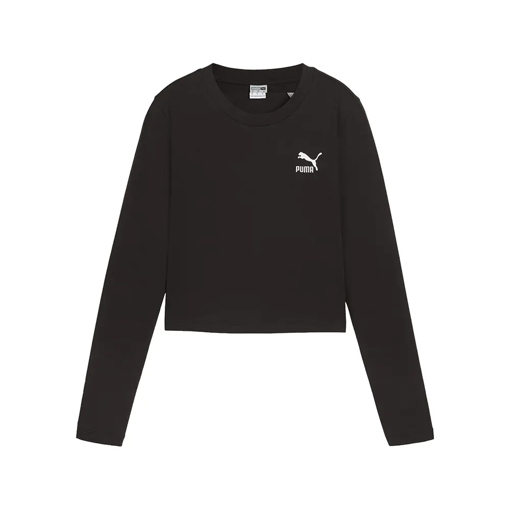 PUMA Womens Classics Baby Crew Neck Long Sleeve Casual Tops Casual - Black