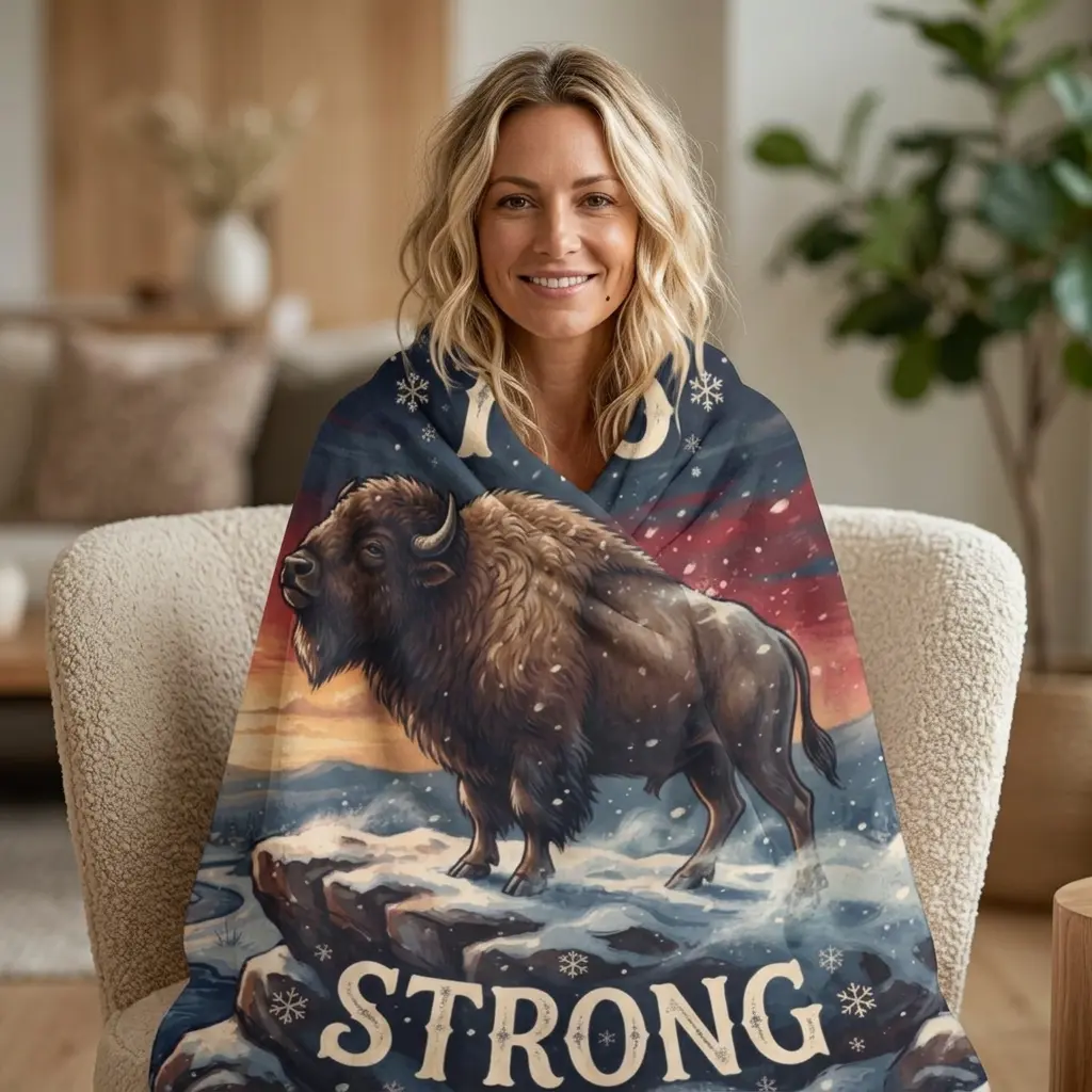 716 Strong Buffalo Fleece Blanket | Buffalo Winter Snow Scene