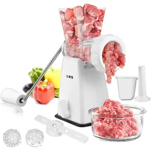 Manual Meat Grinder with Stainless Steel Blades Heavy Duty Powerful Suction Base for Home Use Fast and Effortless for All Meats-White