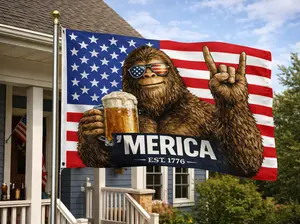 ’MERICA Bigfoot American Flag – Patriotic Truck Garage & Mud Muddin Sasquatch Flag – Perfect Gift Freedom Lovers Funny Flag tapestry banners mens