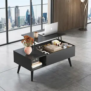 39 Inch Lift Top Coffee Table, WPC Height Adjustable Table with Hidden Storage Compartment, Silent Steel Lifting Mechanism, Multi-Style Minimalist Rectangular Table, Waterproof Wear-Resistant Center Table for Living Room Office Home Decor, Black