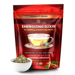 Golden Herbs USDA Organic Energizing Elixir Herbal Tea – Natural Energy & Focus Support – 30 Caffeine-Free Tea Bags – Packed in USA