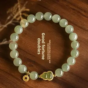 S925 Sterling Silver Hetian Jade Gourd Bracelet for Women Gold Inlaid Jade New Chinese Style National Style Jade Bracelet Light Luxury Exquisite Gift.