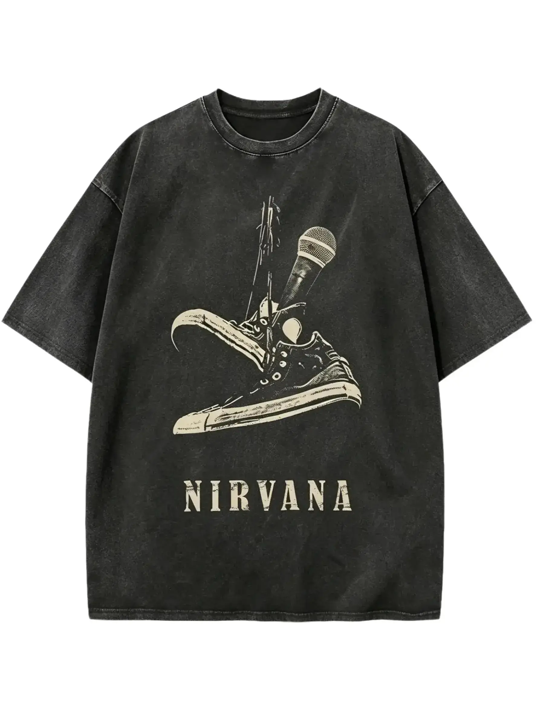[BT] Nirvana Tee, Vintage Band Tee, 90s Rock Music Shirt, Grunge Shirt, Distressed Oversized Unisex Tee, Alternative Gift for Music FansVintage Nirvana Rock Band Graphic T-Shirt, Dark Washed Oversized Grunge Tee,