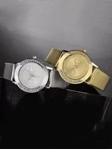 Women's Watch, Diamond Outer Ring Double Sand Diamond Surface Steel Mesh Belt Women's Watch, Quartz Wristwatch