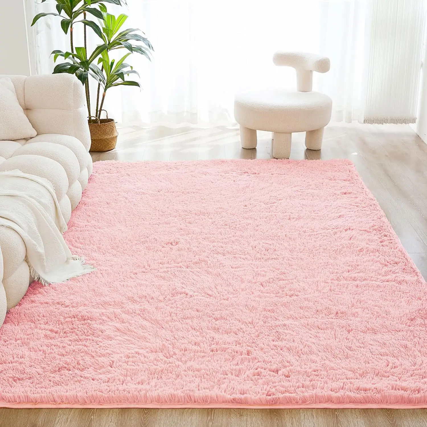 1pc soft flocked plush floor mat, fluffy shaggy area rug, frosted bottom plush carpet, living room nursery decorative rug bathroom absorbent floor mat