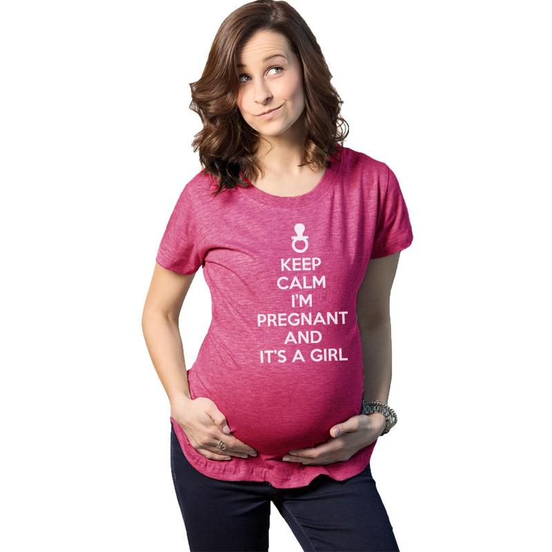 Maternity Keep Calm I'm Pregnant and It's a Girl Funny Pregnancy Tee Funny Graphic Maternity Tee Cute Pregnancy Tees With Plus Sizes Pregnant Maternity Shirts