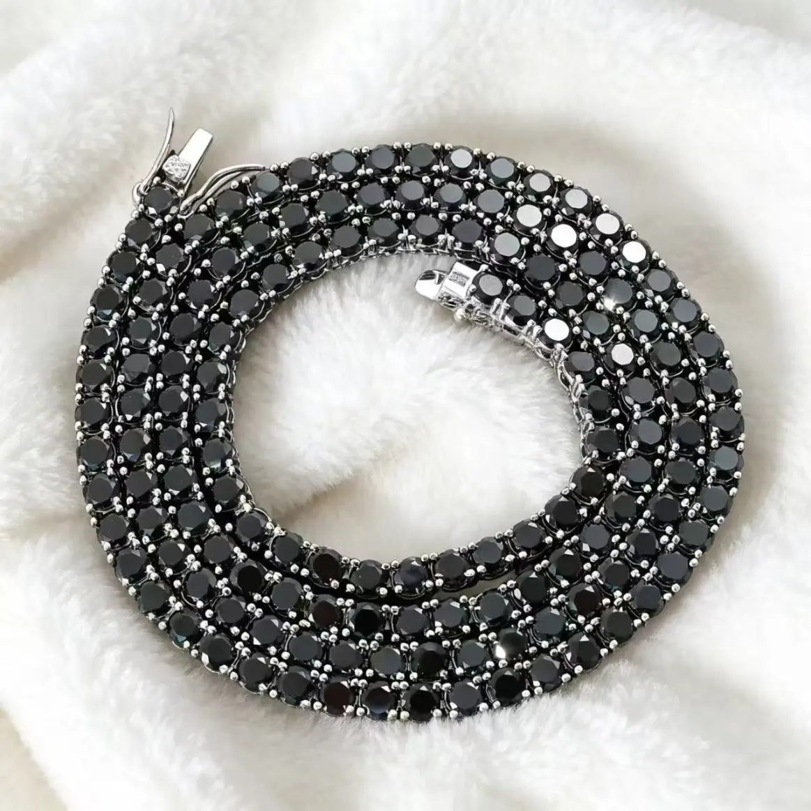 Black Moissanite Tennis Chain Hip Hop Jewelry Black Plated  Out Tennis Bracelet Necklace for Men Women, Luxury Bling Diamond Look, Gift for Him Her, Birthday Anniversary Father's Day