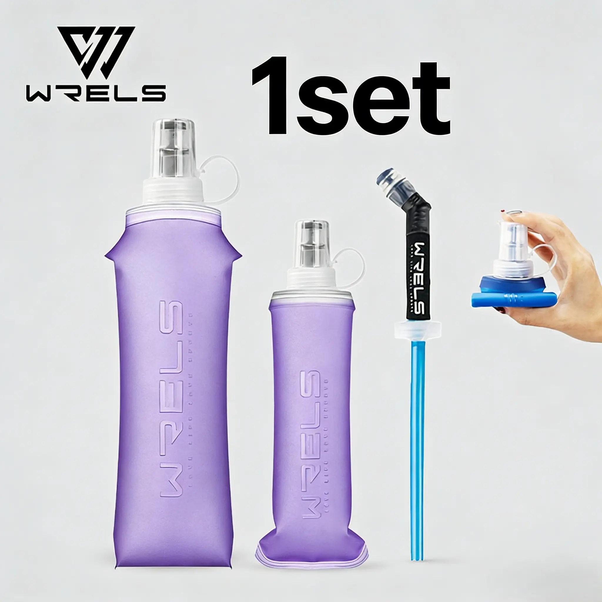 Wrels Foldable Portable Sport Water Bottle Set, 250ML/500ML Leak-Proof Design, Ideal for Outdoor Running Hiking Cycling Fitness, Flexible Water Bottle, Portable Sports Bottle, Drink Bottles