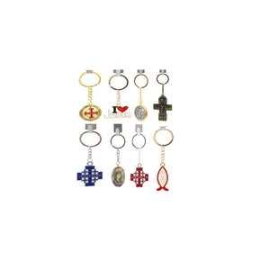 Cross Key Chain ring JERUSALEM Holy Land Religion Gift Accessories Saint Benedict Jesus Fish Crucifix Virgin Mary Icon