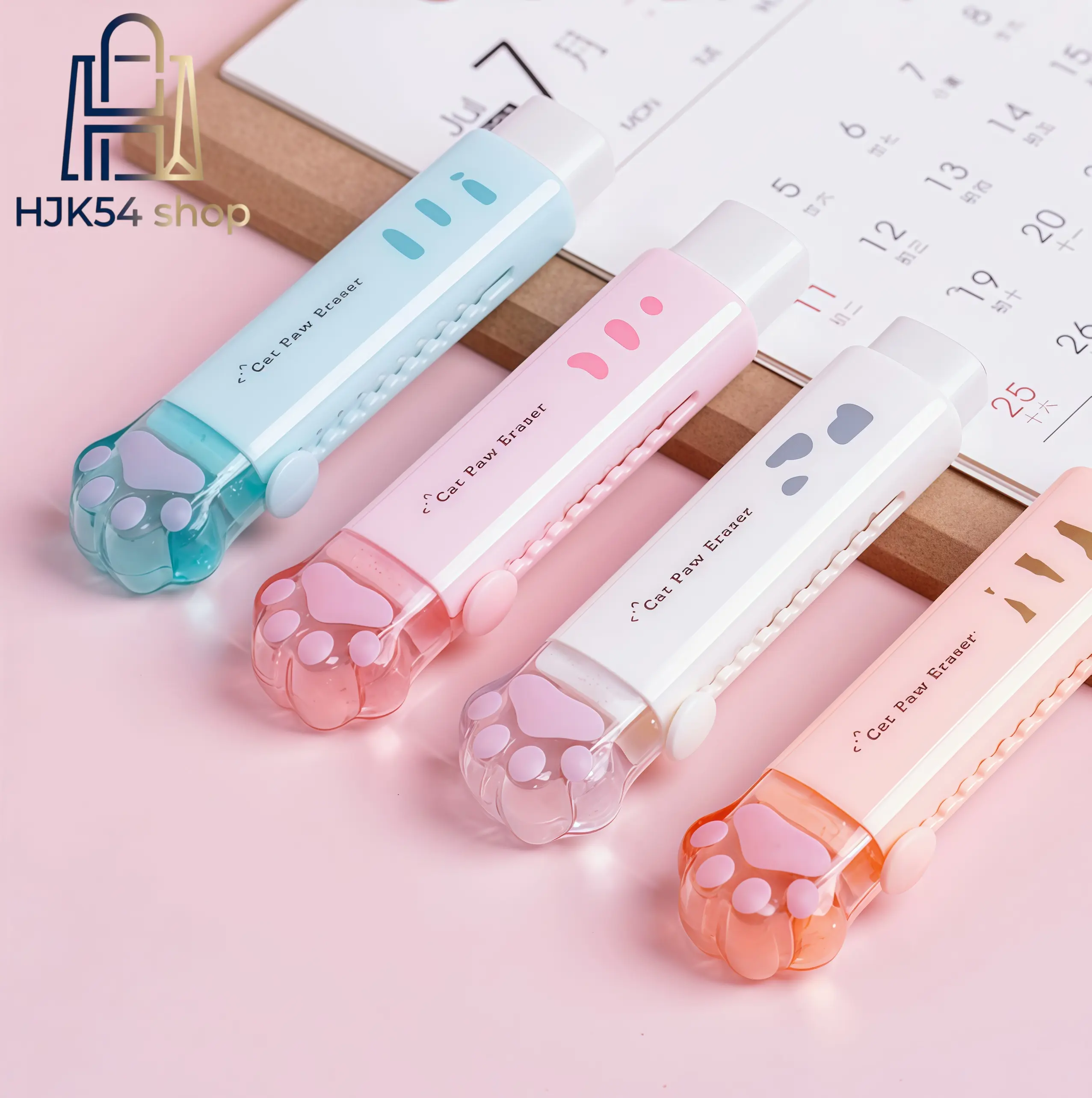 4PCS Cute Cat Paw Retractable Erasers, Slide Push-Pull Eraser Set, Portable Aesthetic Stationery for Students School Office, Cat Claw Shaped Erasers,summerwins