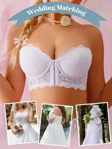 Women's White Lace Strapless Lingerie Bra With Underwire Front Closure Push Up Fantasy-Elegant Summer Bra for Bride Bridesmaid - Womenswear, Fabric