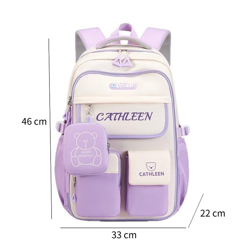 Color Block Cute Bear Backpack, Large Capacity School Bag, Casual Outdoor Backpack Bag