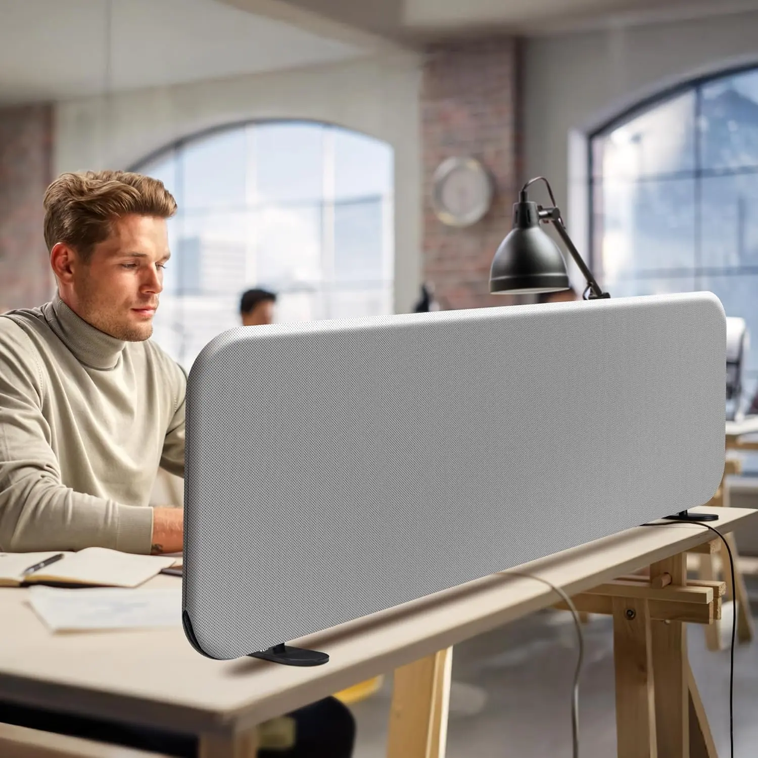 48"x18" Steel Desk Dividers, Portable Freestanding Table Partition Screen Panel with Synthetic Fabric Sleeve, Scratch Resistance, Easy Cord Routing for Co-Working Spaces & Classrooms